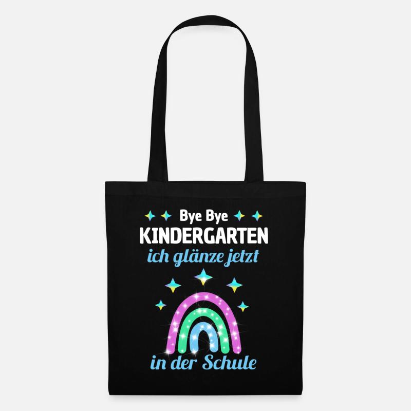 Bye Bye Kindergarten Glitzer Regenboge Einschulung - Stoffbeutel - Schwarz