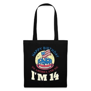 US America Flag Cake Naissance Age 14 USA 4 juillet - Sac en tissu - noir - Devant
