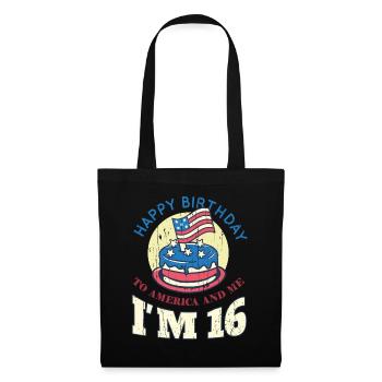 US America Flag Cake Birth Age 16 USA 4th Of July - Tote Bag - black - Front