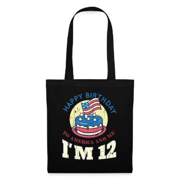 US America Flag Cake Birth Age 12 USA 4th Of July - Tote Bag - black - Front