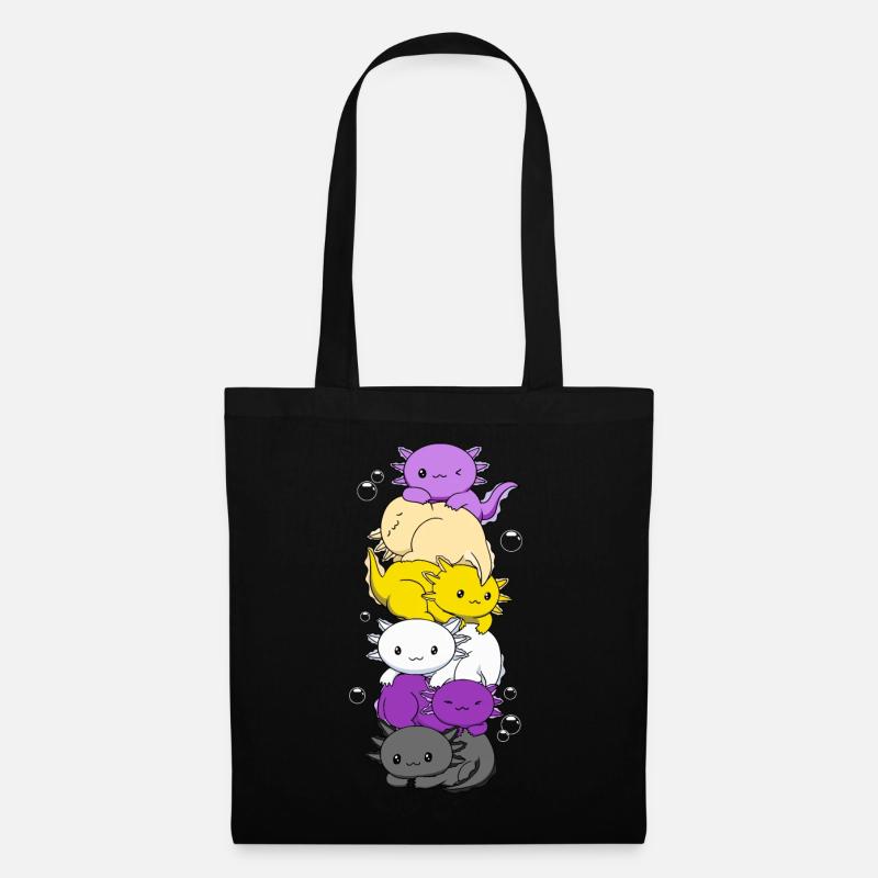 Non-Binary Flag LGBTQ Kawaii Axolotl Stack - Tote Bag - black