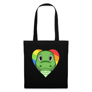 LGBT Tier Krokodile Regenbogen Herz - Stoffbeutel - Schwarz - Vorne