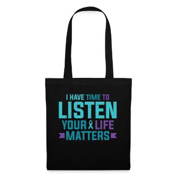 Purple Teal Ribbon J’ai le temps d’écouter - Sac en tissu - noir - Devant