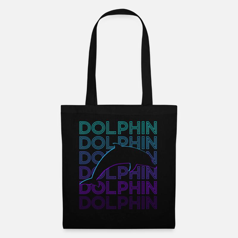 Delphin Retro Geschenk - Stoffbeutel - Schwarz