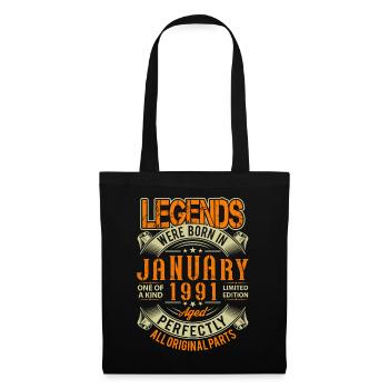 1991 Januar Geburtstag Legende - Stoffbeutel - Schwarz - Vorne