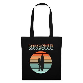 Surferin Silhouette mit Sonnenuntergang - Stoffbeutel - Schwarz - Vorne