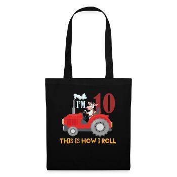 Birth Born Age 10 Year Old Farmer Farm Cow Tractor - Tote Bag - black - Front