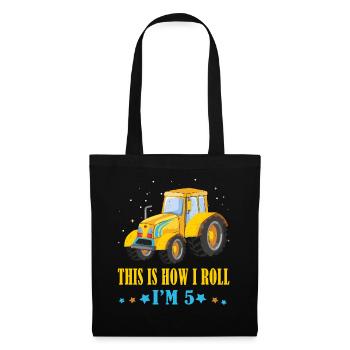 Birth Born Age 5 Year Old Farmer Roll Tractor - Stoffbeutel - Schwarz - Vorne