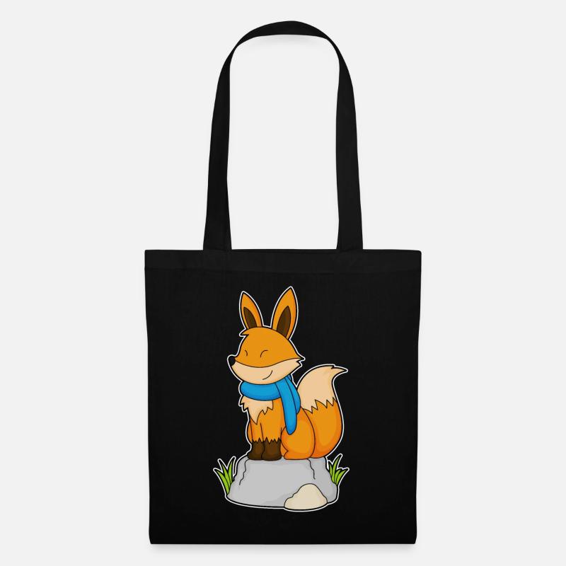 Fuchs mit Schal auf Felsen - Stoffbeutel - Schwarz