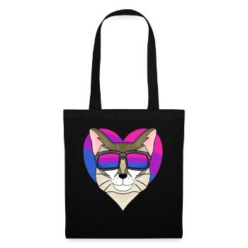 Bisexuell Singapura Katze - Katze mit Brille - Stoffbeutel - Schwarz - Vorne