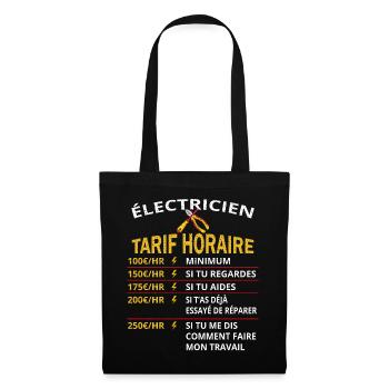 Tarif horaire électricien cadeau pour électriciens - Sac en tissu - noir - Devant