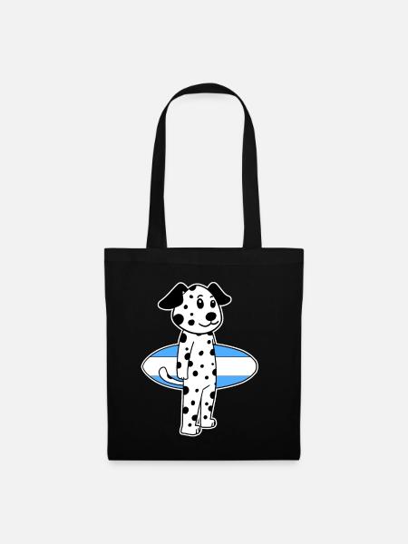 Surfboard Hund Dalmatiner Surfen Geschenk - Stoffbeutel - Schwarz