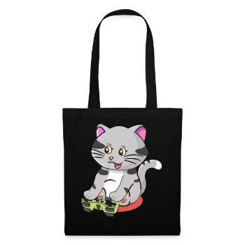 Chat de jeu mignon Jouant à des jeux vidéo Amateur de jeux - Sac en tissu - noir - Devant