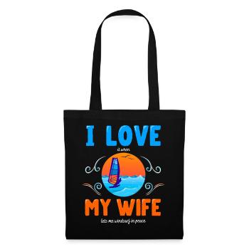 Windsurfing I love my wife - Stoffbeutel - Schwarz - Vorne