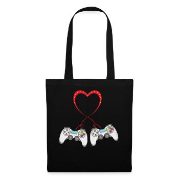 Love Controller Play Video Game Heart Gamer Gaming - Stoffbeutel - Schwarz - Vorne