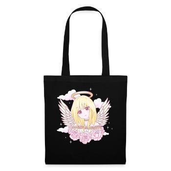 Angelcore Ästhetische Anime Mädchen Rosen Engel Ha - Stoffbeutel - Schwarz - Vorne