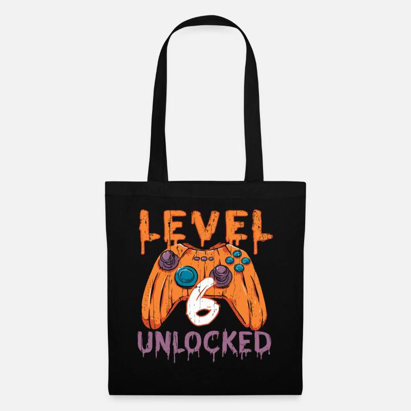 Halloween Pattern Pumpkin Game Gamer Birth Age 6 - Tote Bag - black
