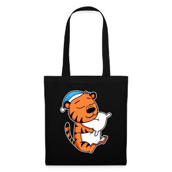 Tiger with pillow and sleeping cap - Tote Bag - black - Front
