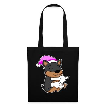 Chien Nain Pinscher avec oreiller et bonnet de couchage - Sac en tissu - noir - Devant
