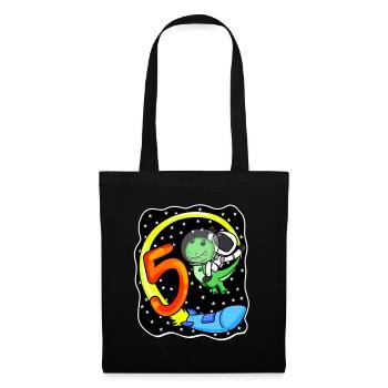 Jeune astronaute dinosaure de 5 ans - Sac en tissu - noir - Devant
