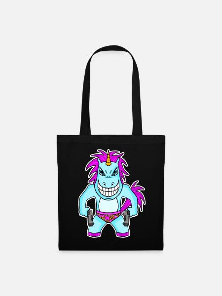 Einhorn mit Pistole - Stoffbeutel - Schwarz
