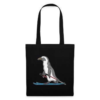 Pinguin Skifahrer Ski - Stoffbeutel - Schwarz - Vorne