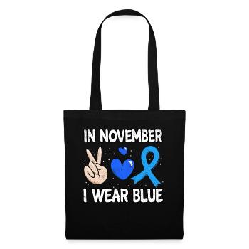 Love Peace Blue In November Diabetes Awareness - Stoffbeutel - Schwarz - Vorne