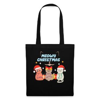 Santa Cat December Merry Meow Christmas - Stoffbeutel - Schwarz - Vorne