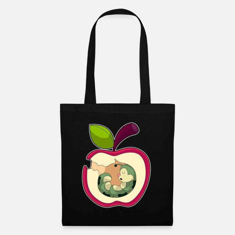 Raupe Schlafen Apfel - Stoffbeutel - Schwarz