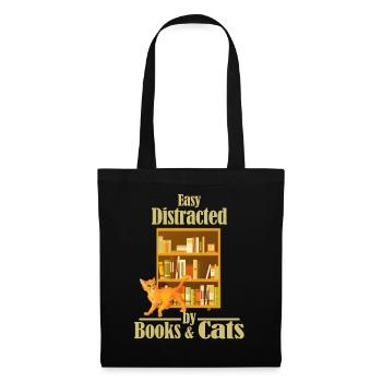 Easily distracted by books and cats - Tote Bag - black - Front
