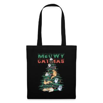 Meowy catmas Cute Christmas Kitty Cat Holiday - Stoffbeutel - Schwarz - Vorne