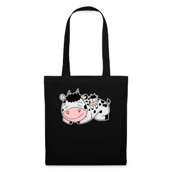 Vache avec bébé vache - Sac en tissu - noir - Devant