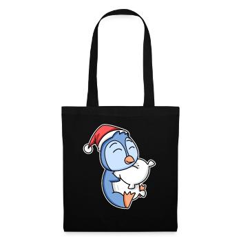 Pinguin Weihnachten Schlafen Schlaf Ausschlafen - Stoffbeutel - Schwarz - Vorne
