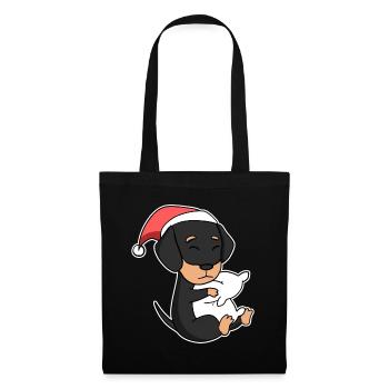 Teckel chien Noël sommeil fatigué - Sac en tissu - noir - Devant