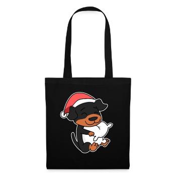 Rottweiler Chien Noël Sommeil Fatigué - Sac en tissu - noir - Devant