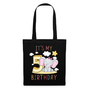 Children Birthday Boys Girls 5 Years Elephant - Tote Bag - black - Front