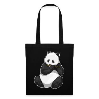 Panda Musiker Flöte Musik - Stoffbeutel - Schwarz - Vorne