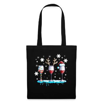 Red Wine Wine Glass with Antlers and Snow Christmas - Tote Bag - black - Front