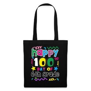 100. Tag 6. Klasse Glückliche 100 Tage Schule - Stoffbeutel - Schwarz - Vorne