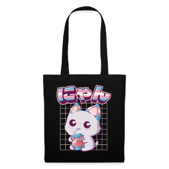 Transgender Stolz Kawaii Katze Erdbeermilch Trans - Stoffbeutel - Schwarz - Vorne