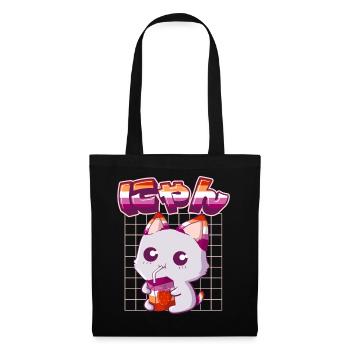 Lesbian Pride Gay Kawaii Cat Fraise - Sac en tissu - noir - Devant