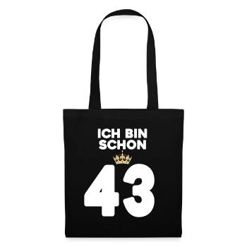 43 Geburtstag - 43 Jahre mit Krone - Stoffbeutel - Schwarz - Vorne