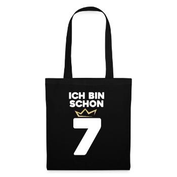 7 Geburtstag - 7 Jahre mit Krone - Stoffbeutel - Schwarz - Vorne