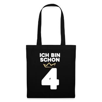 4 Geburtstag - 4 Jahre mit Krone - Stoffbeutel - Schwarz - Vorne