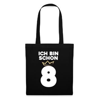 8 Geburtstag - 8 Jahre mit Krone - Stoffbeutel - Schwarz - Vorne