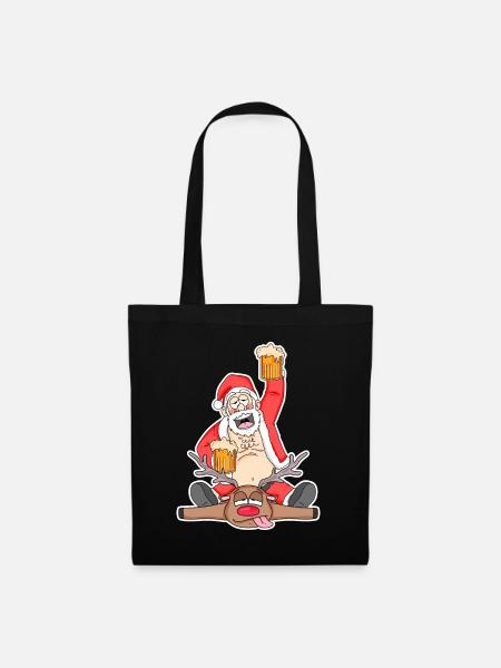 Weihnachtsmann Bier lustig Reh - Stoffbeutel - Schwarz
