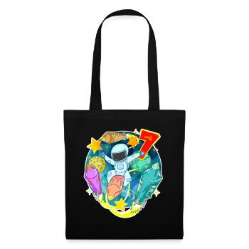7e anniversaire 7 ans Jeune astronaute Espace - Sac en tissu - noir - Devant