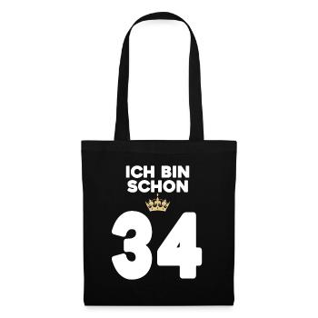 34. Geburtstag Geschenk - 34 Jahre mit Krone - Stoffbeutel - Schwarz - Vorne