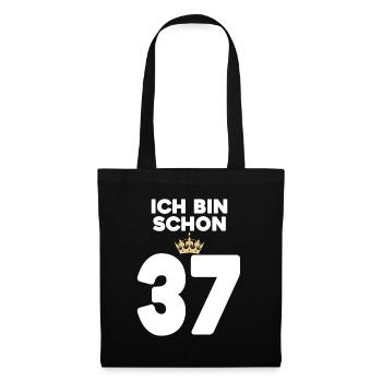 37. Geburtstag Geschenk - 37 Jahre mit Krone - Stoffbeutel - Schwarz - Vorne