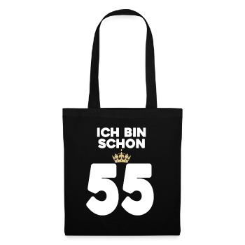 55. Geburtstag Geschenk - 55 Jahre mit Krone - Stoffbeutel - Schwarz - Vorne